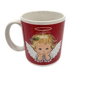 Vintage 1986 Enesco Morehead Ceramic Coffee Mug Christmas Holiday Angel Themed
